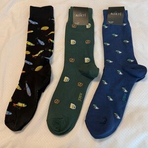 Novelty Print Men’s Trouser Socks 2 J Crew New Ducks Beer/Pretzels Fishing Lures